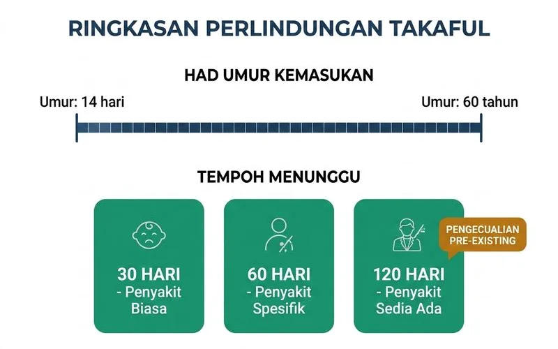 Carta umur kemasukan dan waiting period medical card takaful