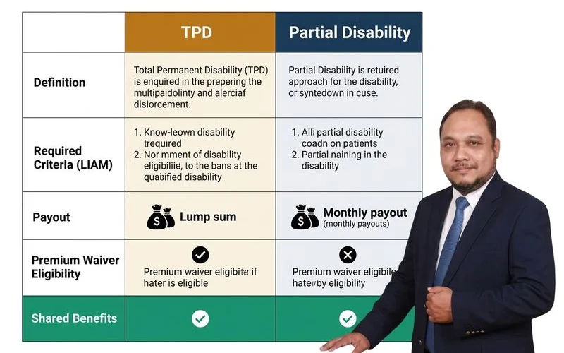 Jadual definisi TPD vs Partial Disability