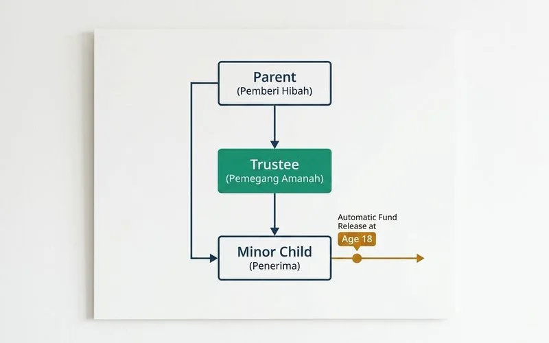 Struktur trustee — ibu bapa → trustee → anak