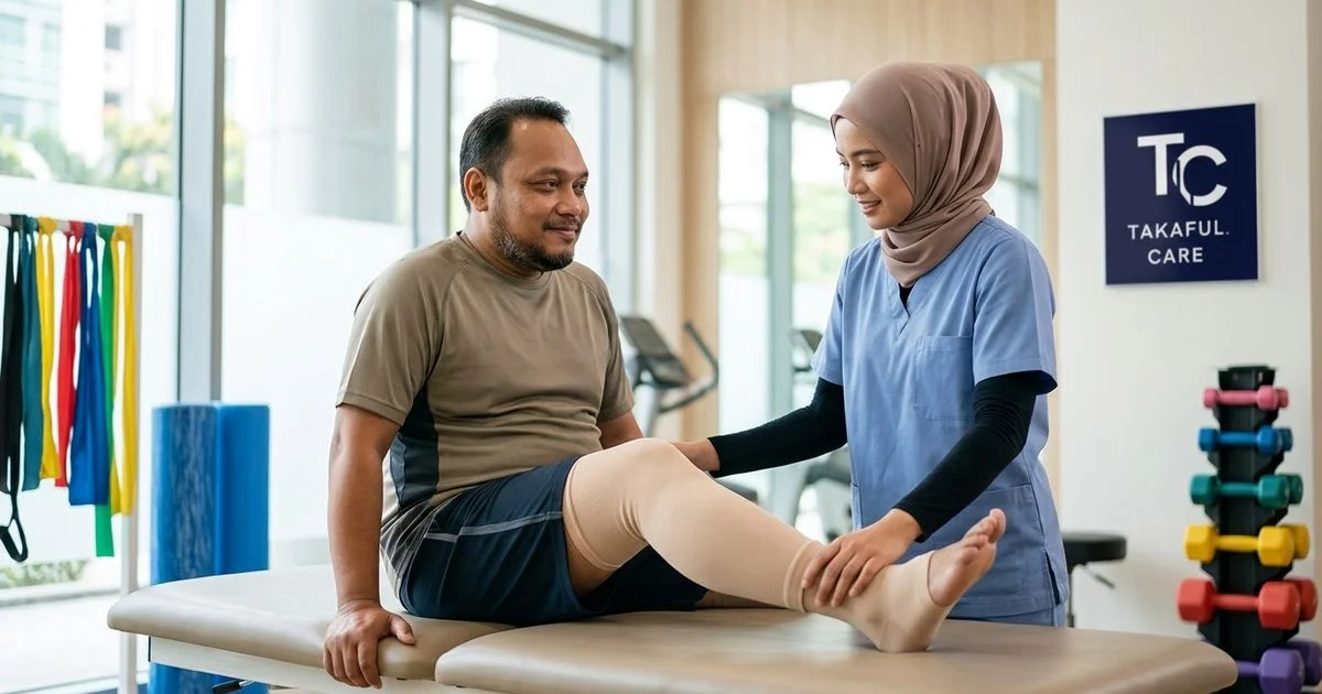 Lelaki menjalani fisioterapi dengan ahli terapi — pemulihan selepas strok