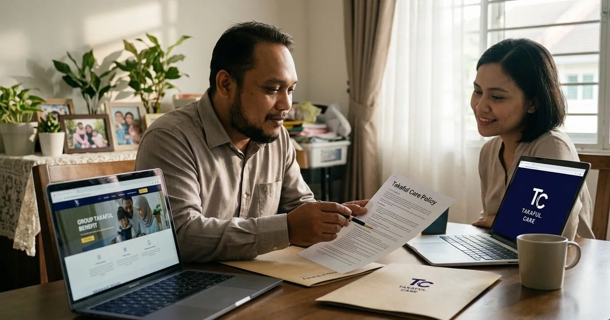 Pasangan profesional muda berbincang group insurance vs medical card peribadi