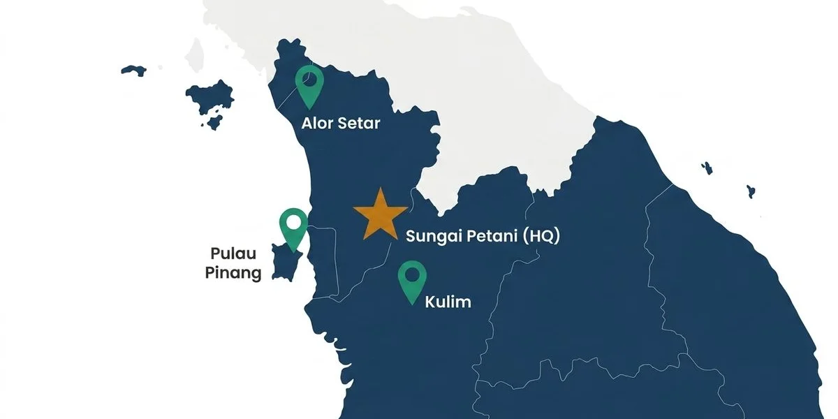 Peta kawasan perkhidmatan ejen takaful Sungai Petani, Kulim, dan Pulau Pinang